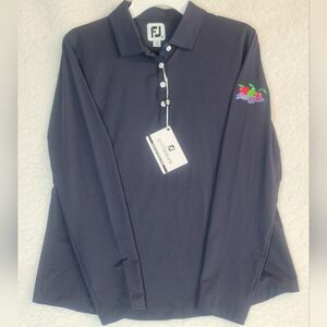 FootJoy Women's Sz-M Long Sleve Navy Henley Golf Polo NWT